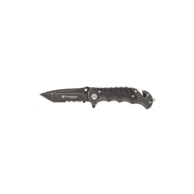 Navaja Smith & Wesson en carbono negra hoja semi dentada